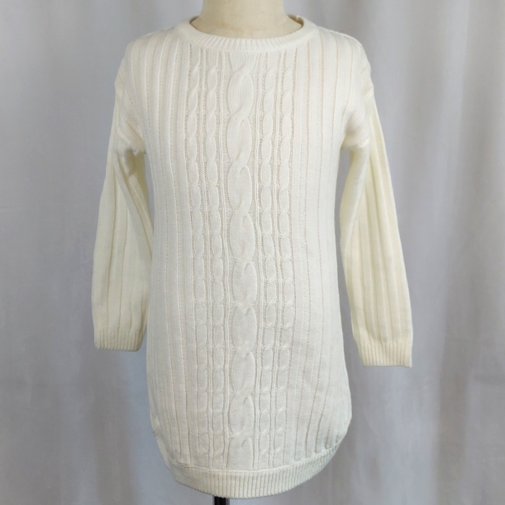 Nautica Girls Long Sleeve Cable knit sweater dress - white - size 5